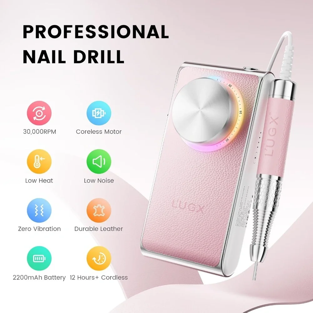 L'UGX Pink Leather Professional Nail Drill LG902